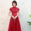 Chinese style Red Prom Dresses 2018 A-Line / Princess High Neck Short Sleeve Appliques Lace Glitter Sequins Court Train Ruffle Backless Formal Dresses