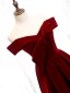 Schlicht Burgunderrot Velour Winter Abendkleider 2020 A Linie Off Shoulder Kurze Ärmel Lange Rüschen Rückenfreies Festliche Kleider