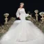 Victorian Style Ivory Bridal Wedding Dresses 2020 Trumpet / Mermaid See-through Scoop Neck Puffy Long Sleeve Backless Appliques Flower Glitter Tulle Chapel Train Ruffle