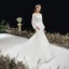 Victorian Style Ivory Bridal Wedding Dresses 2020 Trumpet / Mermaid See-through Scoop Neck Puffy Long Sleeve Backless Appliques Flower Glitter Tulle Chapel Train Ruffle