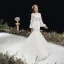 Victorian Style Ivory Bridal Wedding Dresses 2020 Trumpet / Mermaid See-through Scoop Neck Puffy Long Sleeve Backless Appliques Flower Glitter Tulle Chapel Train Ruffle