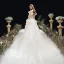 Chic / Belle Champagne La Mariée Robe De Mariée 2020 Princesse Transparentes Col v profond Noeud épaules Sans Manches Dos Nu Appliques En Dentelle Tribunal Train Volants