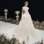 Chic / Belle Champagne La Mariée Robe De Mariée 2020 Princesse Transparentes Col v profond Noeud épaules Sans Manches Dos Nu Appliques En Dentelle Tribunal Train Volants