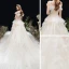 Chic / Belle Champagne La Mariée Robe De Mariée 2020 Princesse Transparentes Col v profond Noeud épaules Sans Manches Dos Nu Appliques En Dentelle Tribunal Train Volants