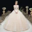 Chic / Belle Champagne La Mariée Robe De Mariée 2020 Robe Boule Col v profond Manches Courtes Dos Nu Perlage Longue Volants