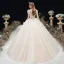 Chic / Belle Champagne La Mariée Robe De Mariée 2020 Robe Boule Col v profond Manches Courtes Dos Nu Perlage Longue Volants