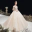 Chic / Belle Champagne La Mariée Robe De Mariée 2020 Robe Boule Col v profond Manches Courtes Dos Nu Perlage Longue Volants