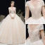 Chic / Belle Champagne La Mariée Robe De Mariée 2020 Robe Boule Col v profond Manches Courtes Dos Nu Perlage Longue Volants