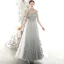 Vintage / Retro Grey See-through Evening Dresses  2020 A-Line / Princess High Neck 3/4 Sleeve Flower Appliques Lace Floor-Length / Long Ruffle Formal Dresses