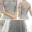 Vintage / Retro Grey See-through Evening Dresses  2020 A-Line / Princess High Neck 3/4 Sleeve Flower Appliques Lace Floor-Length / Long Ruffle Formal Dresses