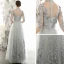 Vintage / Retro Grey See-through Evening Dresses  2020 A-Line / Princess High Neck 3/4 Sleeve Flower Appliques Lace Floor-Length / Long Ruffle Formal Dresses