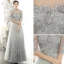 Vintage / Retro Grey See-through Evening Dresses  2020 A-Line / Princess High Neck 3/4 Sleeve Flower Appliques Lace Floor-Length / Long Ruffle Formal Dresses