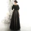 Vintage / Retro Black Suede Evening Dresses  2020 A-Line / Princess Square Neckline Puffy 1/2 Sleeves Glitter Star Tulle Floor-Length / Long Ruffle Backless Formal Dresses