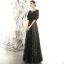Vintage / Retro Black Suede Evening Dresses  2020 A-Line / Princess Square Neckline Puffy 1/2 Sleeves Glitter Star Tulle Floor-Length / Long Ruffle Backless Formal Dresses