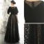 Vintage / Retro Black Suede Evening Dresses  2020 A-Line / Princess Square Neckline Puffy 1/2 Sleeves Glitter Star Tulle Floor-Length / Long Ruffle Backless Formal Dresses