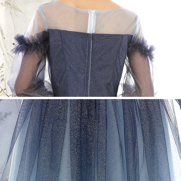 Abordable Bleu Marine Dégradé De Couleur Robe De Soirée 2020 Princesse Transparentes Encolure Carrée Gonflée 3/4 Manches Glitter Tulle Longue Volants Robe De Ceremonie