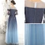 Abordable Bleu Marine Dégradé De Couleur Robe De Soirée 2020 Princesse Transparentes Encolure Carrée Gonflée 3/4 Manches Glitter Tulle Longue Volants Robe De Ceremonie