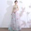 Flower Fairy Pool Blue Prom Dresses 2018 A-Line / Princess See-through Scoop Neck Sleeveless Appliques Lace Printing Flower Tulle Floor-Length / Long Ruffle Backless
