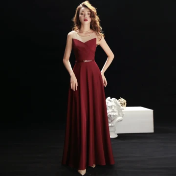 Simple Bordeaux Transparentes Robe De Soirée 2019 Princesse Encolure Dégagée Sans Manches Faux Diamant Ceinture Longue Volants Robe De Ceremonie