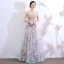 Flower Fairy Pool Blue Prom Dresses 2018 A-Line / Princess See-through Scoop Neck Sleeveless Appliques Lace Printing Flower Tulle Floor-Length / Long Ruffle Backless