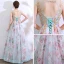 Flower Fairy Pool Blue Prom Dresses 2018 A-Line / Princess See-through Scoop Neck Sleeveless Appliques Lace Printing Flower Tulle Floor-Length / Long Ruffle Backless