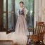 Chic / Beautiful Purple Gradient-Color White Evening Dresses  2020 A-Line / Princess See-through Deep V-Neck Short Sleeve Glitter Tulle Appliques Flower Beading Floor-Length / Long Ruffle Backless Formal Dresses
