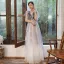 Chic / Beautiful Purple Gradient-Color White Evening Dresses  2020 A-Line / Princess See-through Deep V-Neck Short Sleeve Glitter Tulle Appliques Flower Beading Floor-Length / Long Ruffle Backless Formal Dresses
