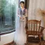 Chic / Beautiful Purple Gradient-Color White Evening Dresses  2020 A-Line / Princess See-through Deep V-Neck Short Sleeve Glitter Tulle Appliques Flower Beading Floor-Length / Long Ruffle Backless Formal Dresses