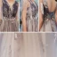 Chic / Beautiful Purple Gradient-Color White Evening Dresses  2020 A-Line / Princess See-through Deep V-Neck Short Sleeve Glitter Tulle Appliques Flower Beading Floor-Length / Long Ruffle Backless Formal Dresses
