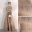 Vintage / Originale Champagne Robe De Soirée 2020 Princesse Col Haut Manches Courtes Perlage Longue Volants Dos Nu Robe De Ceremonie