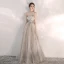 Elegant Champagne Selskapskjoler 2020 Prinsesse Kjæreste Uten Ermer Beading Glitter Tyll Lange Buste Ryggløse Formelle Kjoler