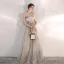 Elegant Champagne Selskapskjoler 2020 Prinsesse Kjæreste Uten Ermer Beading Glitter Tyll Lange Buste Ryggløse Formelle Kjoler