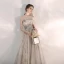 Elegant Champagne Selskapskjoler 2020 Prinsesse Kjæreste Uten Ermer Beading Glitter Tyll Lange Buste Ryggløse Formelle Kjoler