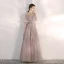Eleganta Pärla Rosa Genomskinliga Aftonklänningar 2020 Prinsessa Fyrkantig Ringning Korta ärm Bell ärmar Beading Långa Ruffle Halterneck Formella Klänningar