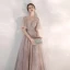 Eleganta Pärla Rosa Genomskinliga Aftonklänningar 2020 Prinsessa Fyrkantig Ringning Korta ärm Bell ärmar Beading Långa Ruffle Halterneck Formella Klänningar