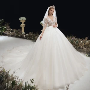 Illusion Ivory See Through Pregnant Wedding Dresses 2020 Empire V Neck 3 4 Sleeve Backless Pierced Appliques Lace Beading Chapel Train Ruffle