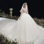 Illusion Ivoire Transparentes Enceinte Robe De Mariée 2020 Empire V-Cou 3/4 Manches Dos Nu Percé Appliques En Dentelle Perlage Chapel Train Volants