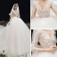 Illusion Ivoire Transparentes Enceinte Robe De Mariée 2020 Empire V-Cou 3/4 Manches Dos Nu Percé Appliques En Dentelle Perlage Chapel Train Volants