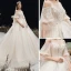 Victorian Style Champagne See-through Pregnant Wedding Dresses 2020 Empire Scoop Neck Puffy 3/4 Sleeve Backless Appliques Lace Beading Glitter Tulle Cathedral Train Ruffle