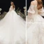 Victorian Style Champagne See-through Pregnant Wedding Dresses 2020 Empire Scoop Neck Puffy 3/4 Sleeve Backless Appliques Lace Beading Glitter Tulle Cathedral Train Ruffle