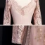 Chic / Beautiful Pearl Pink Winter Suede Evening Dresses  2020 A-Line / Princess V-Neck Long Sleeve Appliques Sequins Floor-Length / Long Ruffle Backless Formal Dresses