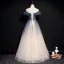 Chic / Belle Bleu Marine Dégradé De Couleur Champagne Robe De Soirée 2020 Princesse De l'épaule Manches Courtes Perlage Glitter Tulle Longue Volants Dos Nu Robe De Ceremonie