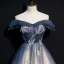 Chic / Belle Bleu Marine Dégradé De Couleur Champagne Robe De Soirée 2020 Princesse De l'épaule Manches Courtes Perlage Glitter Tulle Longue Volants Dos Nu Robe De Ceremonie