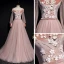 Chic / Beautiful Pearl Pink Suede Evening Dresses  2020 A-Line / Princess Off-The-Shoulder Spaghetti Straps Puffy Long Sleeve Sash Appliques Flower Beading Floor-Length / Long Ruffle Backless Formal Dresses