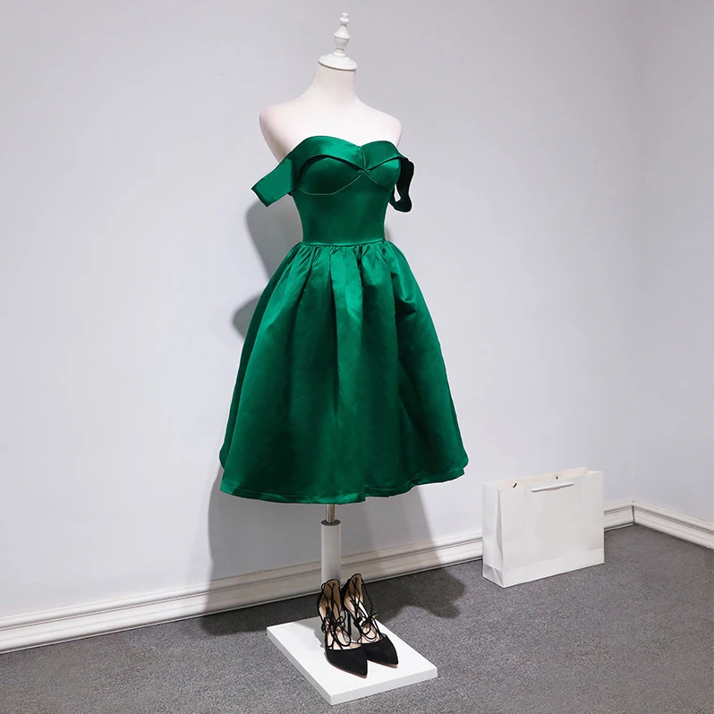 Modest Simple Dark Green Party Dresses 2018 A-Line Princess Off-The-Shoulder Short