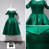 Modest / Simple Dark Green Party Dresses 2018 A-Line / Princess Off-The-Shoulder Short Sleeve Knee-Length Ruffle Backless Formal Dresses