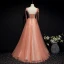 Chic / Beautiful Orange Corset Prom Dresses 2020 A-Line / Princess Spaghetti Straps Sleeveless Appliques Flower Beading Glitter Tulle Floor-Length / Long Ruffle Backless Formal Dresses