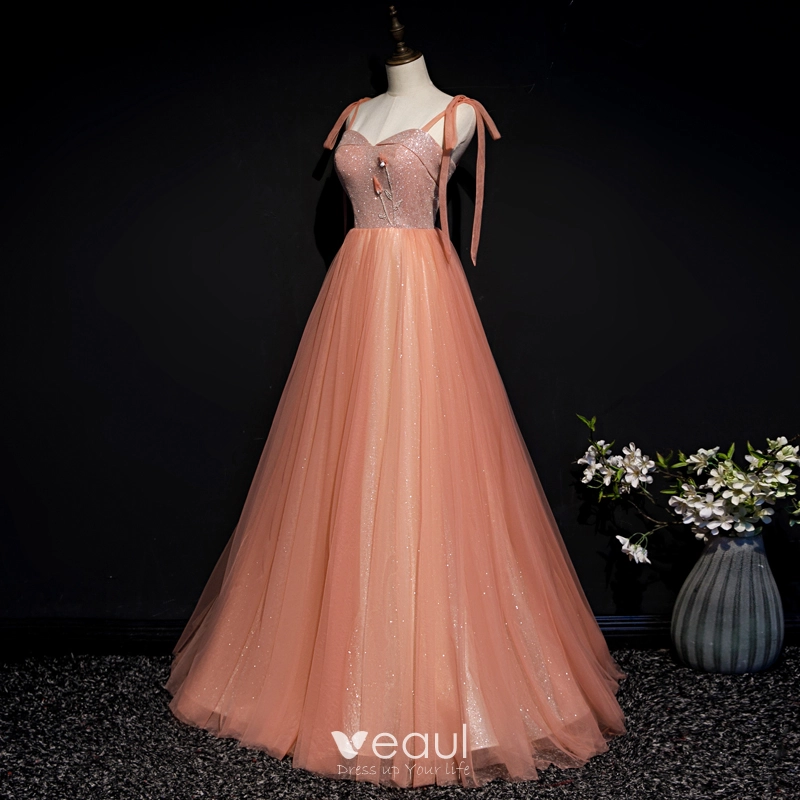 Spaghetti Long A-line Pink Tulle Applqiues Prom Dresses, Handmade Flowers Prom Dresses, 2020 Prom Dresses Spaghetti Long A-line Pink Tulle Applqiues Prom Dresses, Handmade Flowers Prom Dresses, 2020 Prom Dresses