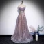 Elegant Purple Selskapskjoler 2020 Prinsesse Kjæreste Uten Ermer Appliques Paljetter Glitter Tyll Feie Tog Buste Ryggløse Formelle Kjoler