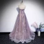 Elegant Purple Selskapskjoler 2020 Prinsesse Kjæreste Uten Ermer Appliques Paljetter Glitter Tyll Feie Tog Buste Ryggløse Formelle Kjoler